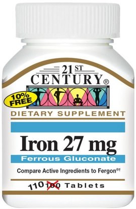 21st Century, Iron, 27 mg, 110 Tablets ,المكملات الغذائية، والمعادن، والحديد