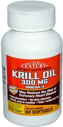 21st Century, Krill Oil, 300 mg, 60 Softgels ,المكملات الغذائية، إيفا أوميجا 3 6 9 (إيبا دا)، زيت الكريل