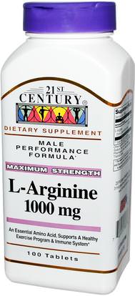 21st Century, L-Arginine, Maximum Strength, 1000 mg, 100 Tablets ,المكملات الغذائية، والأحماض الأمينية، ل أرجينين