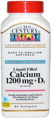 21st Century, Liquid Filled Calcium 1200 mg + D3, 90 Softgels ,والملاحق، والمعادن، والكالسيوم فيتامين د
