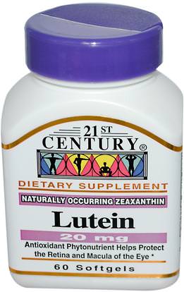 21st Century, Lutein, 20 mg, 60 Softgels ,المكملات الغذائية، مضادات الأكسدة، اللوتين