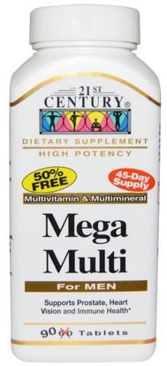 21st Century, Mega Multi, For Men, Multivitamin & Multimineral, 90 Tablets ,الفيتامينات، الرجال الفيتامينات