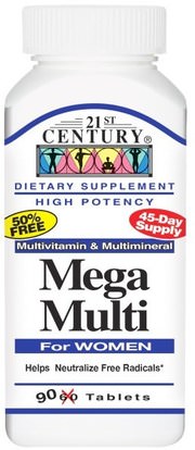 21st Century, Mega Multi, For Women, Multivitamin & Multimineral, 90 Tablets ,الفيتامينات، النساء الفيتامينات المتعددة، الضخمة متعددة