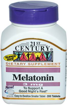 21st Century, Melatonin, 3 mg, 200 Tablets ,المكملات الغذائية، الميلاتونين 3 ملغ
