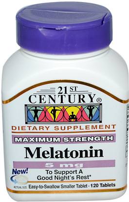21st Century, Melatonin, 5 mg, 120 Tablets ,المكملات الغذائية، الميلاتونين 5 ملغ