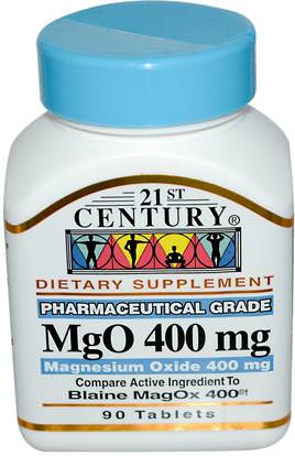 21st Century, MgO, Magnesium Oxide, 400 mg, 90 Tablets ,المكملات الغذائية، المعادن، أكسيد المغنيسيوم