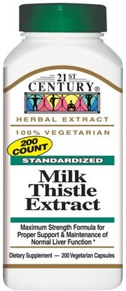 21st Century, Milk Thistle Extract, 200 Veggie Caps ,الصحة، السموم، الحليب الشوك (سيليمارين)