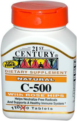 21st Century, Natural C-500 with Rose Hips, 110 Tablets ,الفيتامينات، فيتامين ج، الوركين الوردية