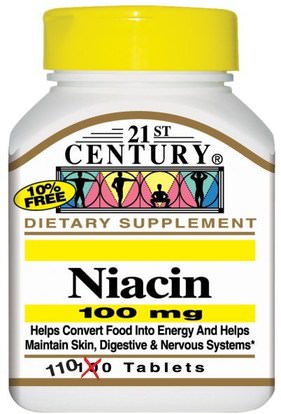 21st Century, Niacin, 100 mg, 110 Tablets ,الفيتامينات، فيتامين ب، فيتامين b3، فيتامين b3 - النياسين