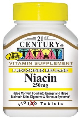 21st Century, Niacin, 250 mg, 110 Tablets ,الفيتامينات، فيتامين ب، فيتامين b3، فيتامين b3 - النياسين