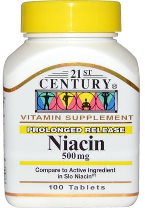 21st Century, Niacin, Prolonged Release, 500 mg, 100 Tablets ,الفيتامينات، فيتامين ب، فيتامين b3، فيتامين b3 - النياسين