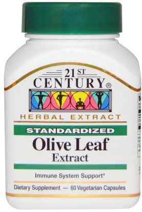 21st Century, Olive Leaf Extract, Standardized, 60 Veggie Caps ,الصحة، إنفلونزا البرد، &، فيروسي، ورقة للنبات الزيتون