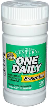 21st Century, One Daily, Essential, Multivitamin Multimineral, 100 Tablets ,الفيتامينات، الفيتامينات، المعادن، المعادن المتعددة
