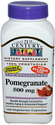 21st Century, Pomegranate, 500 mg, 120 Veggie Caps ,المكملات الغذائية، مضادات الأكسدة، عصير الرمان استخراج