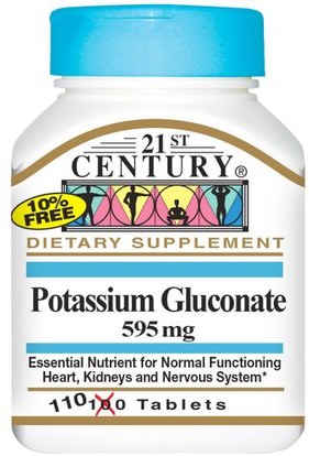 21st Century, Potassium Gluconate, 595 mg, 110 Tablets ,المكملات الغذائية، المعادن، غلوكونات البوتاسيوم