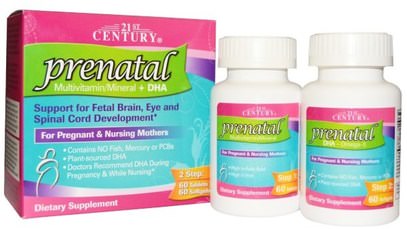 21st Century, Prenatal Multivitamin/Mineral + DHA, 2 Bottles, 60 Tablets / 60 Softgels ,الفيتامينات، الفيتامينات قبل الولادة