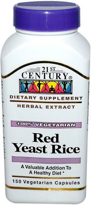 21st Century, Red Yeast Rice, 150 Veggie Caps ,والمكملات الغذائية، والأرز الخميرة الحمراء