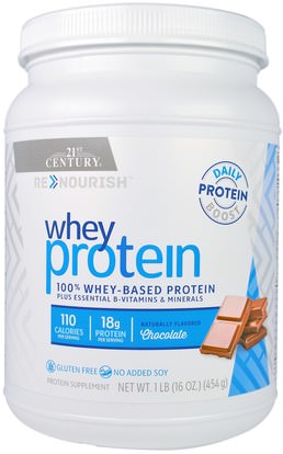 21st Century, ReNourish, Whey Protein, Chocolate Flavor, 16 oz (454 g) ,المكملات الغذائية، بروتين مصل اللبن، بروتين الرياضة