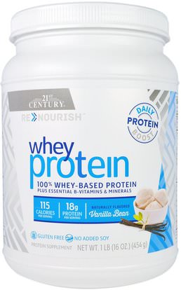 21st Century, Renourish, Whey Protein, Vanilla Bean, 16 oz (454 g) ,المكملات الغذائية، بروتين مصل اللبن، بروتين الرياضة