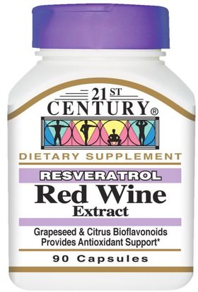 21st Century, Resveratrol Red Wine Extract, 90 Capsules ,المكملات الغذائية، ريسفيراترول