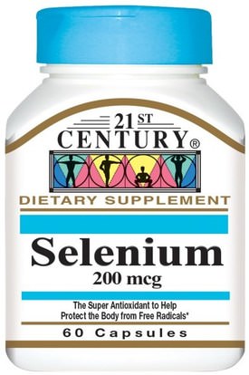 21st Century, Selenium, 200 mcg, 60 Capsules ,المكملات الغذائية، مضادات الأكسدة، السيلينيوم