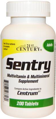 21st Century, Sentry, Multivitamin & Multimineral Supplement, 200 Tablets ,الفيتامينات، الفيتامينات، المعادن، المعادن المتعددة