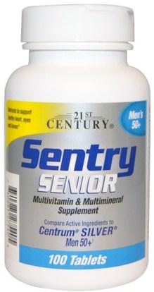 21st Century, Sentry, Senior, Mens 50+, Multivitamin & Multimineral Supplement, 100 Tablets ,الفيتامينات، الفيتامينات، -، الأقدمون، خفر