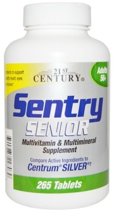 21st Century, Sentry Senior, Multivitamin & Mineral Supplement, Adults 50+, 265 Tablets ,الفيتامينات، الفيتامينات، -، الأقدمون، خفر
