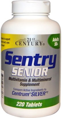 21st Century, Sentry Senior, Multivitamin & Multimineral Supplement, 220 Tablets ,الفيتامينات، الفيتامينات، -، الأقدمون، خفر