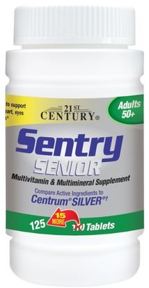 21st Century, Sentry Senior, Multivitamin & Multimineral Supplement, Adults 50+, 125 Tablets ,الفيتامينات، الفيتامينات، -، الأقدمون، خفر