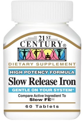 21st Century, Slow Release Iron, 60 Tablets ,المكملات الغذائية، والمعادن، والحديد