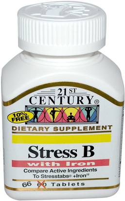 21st Century, Stress B, with Iron, 66 Tablets ,الفيتامينات، فيتامين ب المعقدة