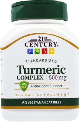 21st Century, Turmeric Complex, 500 mg, 60 Veggie Caps ,المكملات الغذائية، مضادات الأكسدة، الكركمين، الكركم