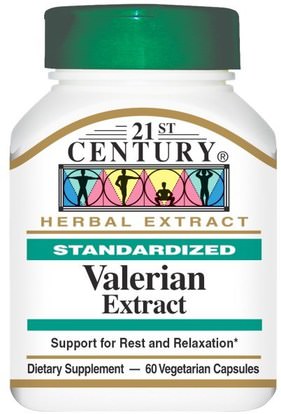 21st Century, Valerian Extract, Standardized, 60 Veggie Caps ,الأعشاب، فاليريان