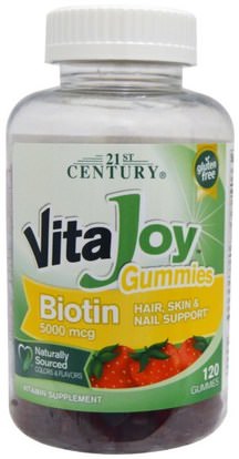 21st Century, VitaJoy Biotin Gummies, 5000 mcg, 120 Gummies ,الفيتامينات، فيتامين ب، البيوتين، المكملات الغذائية، غوميز