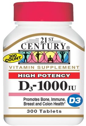 21st Century, Vitamin D3, 1000 IU, 300 Tablets ,الفيتامينات، فيتامين d3