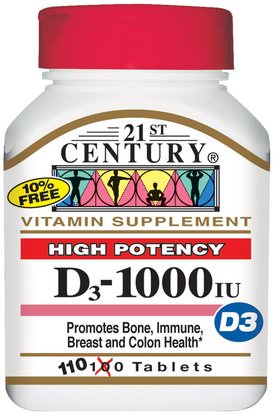 21st Century, Vitamin D3, High Potency, 1000 IU, 110 Tablets ,فيتامين d3