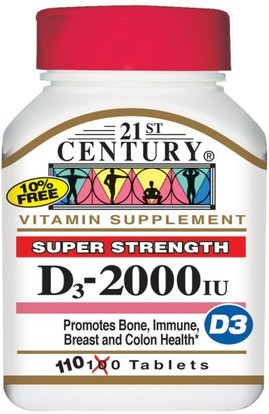 21st Century, Vitamin D3, Super Strength, 2000 IU, 110 Tablets ,الفيتامينات، فيتامين d3