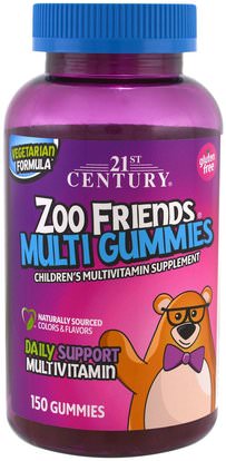 21st Century, Zoo Friends Multi Gummies, Childrens Multivitamin Supplement, 150 Gummies ,الفيتامينات، الأطفال الفيتامينات