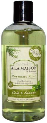 A La Maison de Provence, Bath & Shower Liquid Soap, Rosemary Mint, 16.9 fl oz (500 ml) ,حمام، الجمال، الصابون، هلام الاستحمام