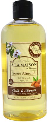A La Maison de Provence, Bath & Shower Liquid Soap, Sweet Almond, 16.9 fl oz (500 ml) ,حمام، الجمال، هلام الاستحمام