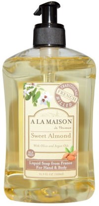 A La Maison de Provence, Hand and Body Liquid Soap, Sweet Almond, 16.9 fl oz (500 ml) ,حمام، الجمال، الصابون، هلام الاستحمام