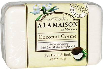 A La Maison de Provence, Hand & Body Bar Soap, Coconut Cream, 8.8 oz (250 g) ,حمام، الجمال، حمام أرجان، الصابون