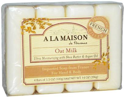 A La Maison de Provence, Hand & Body Bar Soap, Oat Milk, 4 Bars, 3.5 oz (100 g) Each ,حمام، الجمال، حمام أرجان، الصابون
