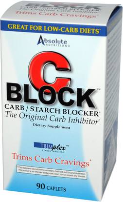 Absolute Nutrition, C Block, Carb / Starch Blocker, 90 Caplets ,المكملات الغذائية، أبيض الفاصوليا استخراج الكلى المرحلة 2