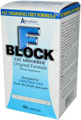 Absolute Nutrition, FBlock, Fat Absorber, 90 Capsules ,والصحة، والنظام الغذائي، وفقدان الوزن، وحرق الدهون