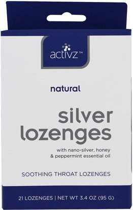 Activz, Natural Silver Lozenges, 21 Lozenges, 3.4 oz (95 g) ,والمكملات، والفضة الغروية، والانفلونزا الباردة والفيروسية، ورذاذ الرعاية الحلق