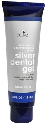 Activz, Silver Dental Gel, With Xylitol & Peppermint Oil, 22 ppm, 4 fl oz (118 ml) ,حمام، الجمال، العناية بالفم عن طريق الفم، إكسيليتول العناية بالفم، معجون الأسنان