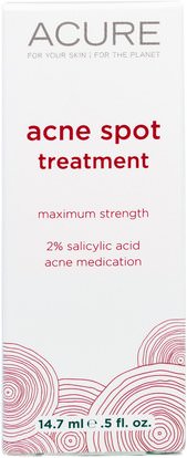 Acure Organics, Acne Spot Treatment.5 fl oz (14.7 ml) ,الصحة، حب الشباب، نوع الجلد حب الشباب المعرضة الجلد