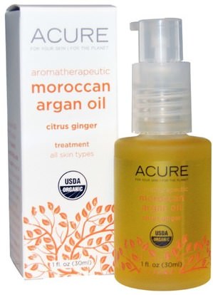Acure Organics, Aromatherapeutic Moroccan Argan Oil, Citrus Ginger, 1 fl oz (30 ml) ,حمام، الجمال، أرجان